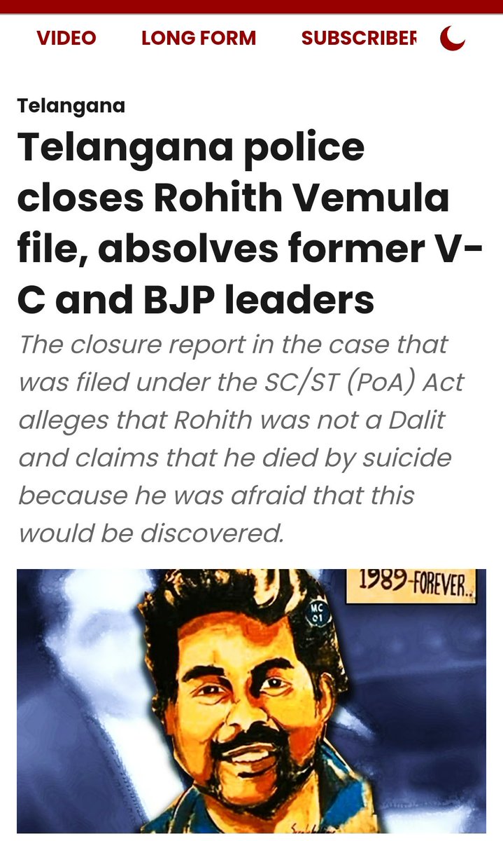 This is totally unfair. Rohith Vemula's mother belonged to the Mala (Dalit) community & brought him up as a single parent & she was treated as an 'untouchable maidservant' Rohith took his life because he was suspended by the University & stripped of fellowship after ABVP++ .