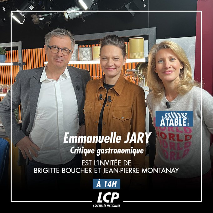 🔵 Cet après-midi dans 'Politiques, à table !' @boucherbrigit & @JPmontanay reçoivent : 🍽️ Emmanuelle Jary, critique gastronomique 📺 Tout de suite, #PolàTable sur LCP #canal13