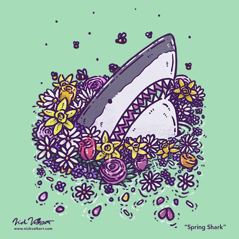 Spring has sprung! This shark is getting a big ol’ whiff of them FLOWERS. New in my shops!

#illustration #art #drawing #redbubble #teepublic #threadless #society6 #designbyhumans #shark #sharks #greatwhiteshark #flowers #floral #tulip #ocean #spring #springtime