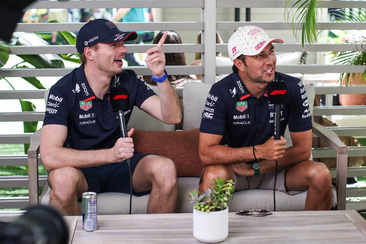 Max & Checo during an interview at the RBR Hospitality yesterday 🩷