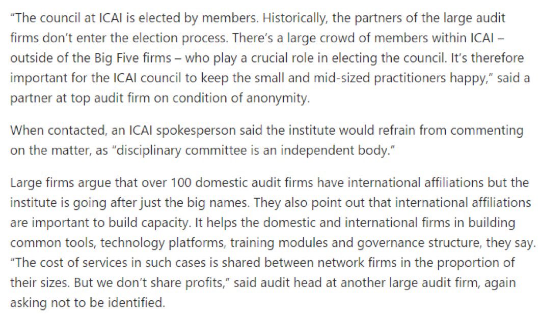 Now it has been challenged in the court and this article published is indirect challenging of Big4 to the ICAI and SME Practitioners ICAI need to be firm their stand and hope they don’t succumb to pressure