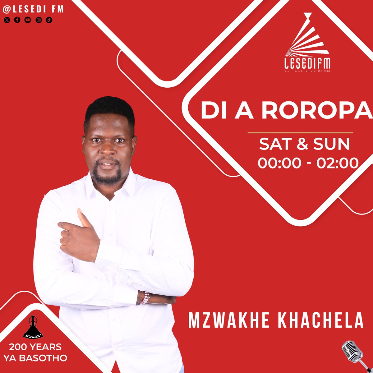 #DiaRoropa le Mzwakhe Khachela. 📱:0832840008 📞:0860003084 🌐: bit.ly/3JmKYxO Mamela Radio! #200YearsYaBasotho