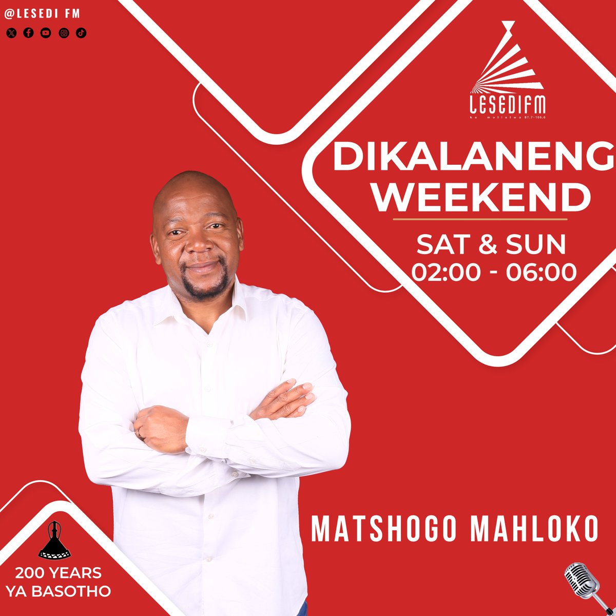 #DikalanengWeekend le Matshogo Mahloko. 📱:0832840008 📞:0860003084 🌐: bit.ly/3JmKYxO Mamela Radio! #200YearsYaBasotho