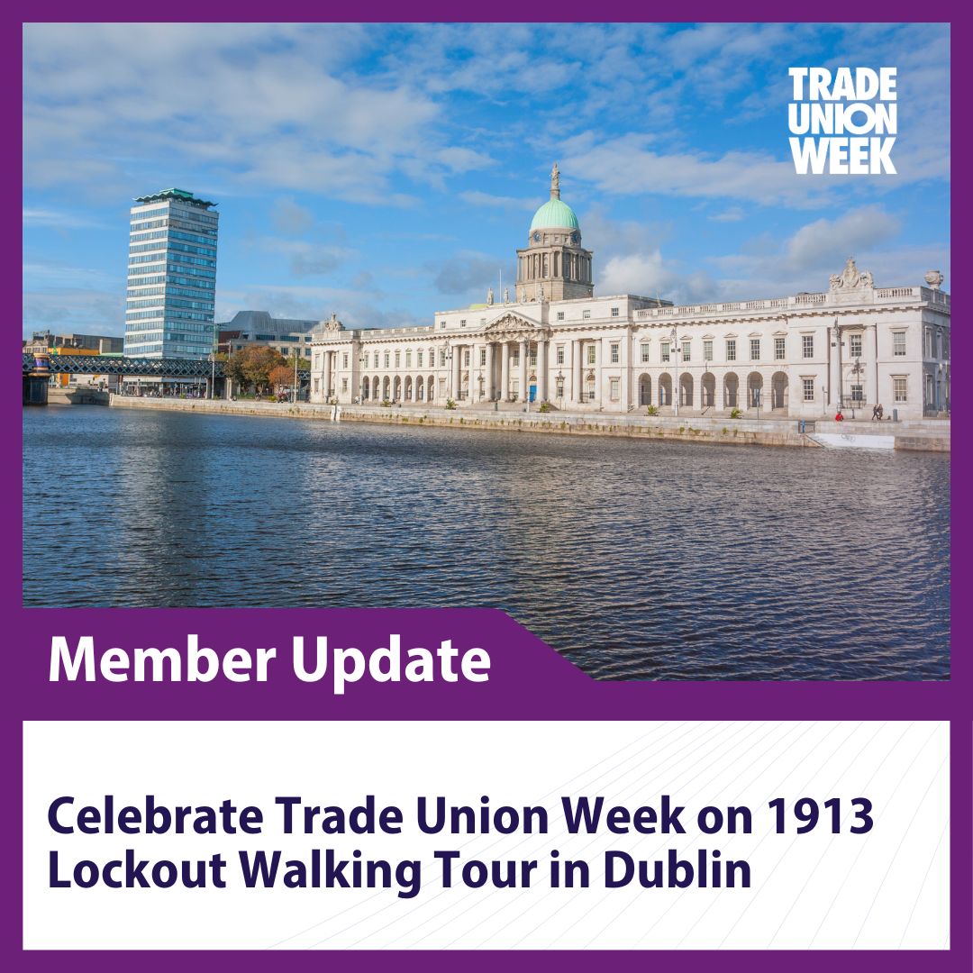 District 14 & 15 invite members to take part in a 1913 Lockout Tour hosted by historian Liz Gillis on the evening of 16 May. 👉 Starting at the Custom House, the tour will walk to the Teachers’ Club for finger food & refreshments. 🔗 bit.ly/3JLbqUx #TradeUnionWeek