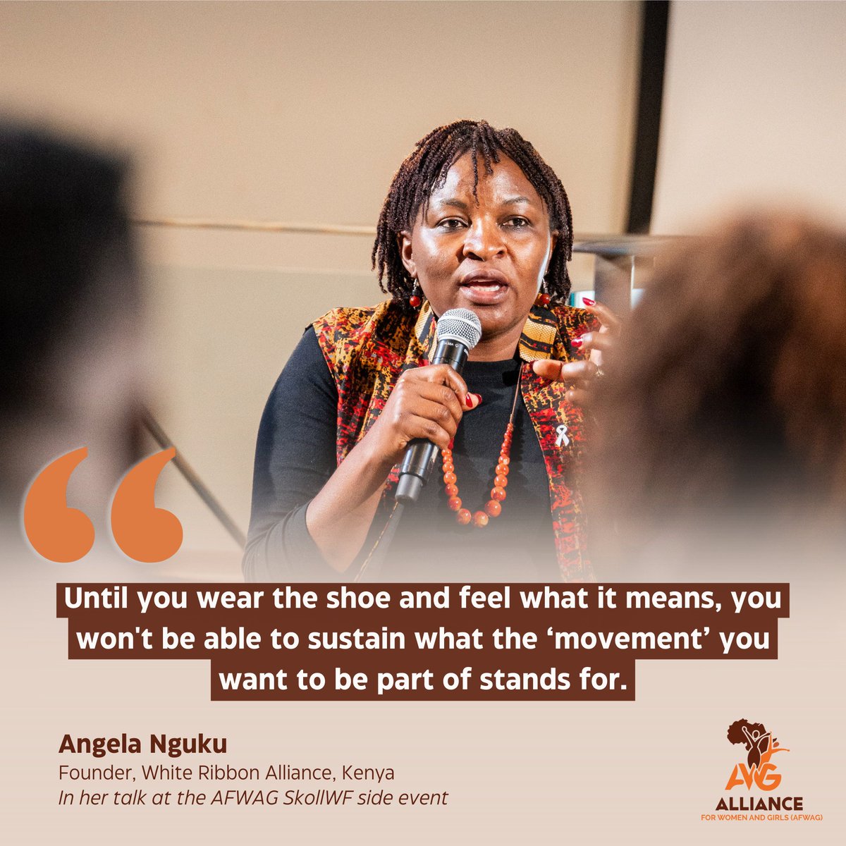 @angienguku  the esteemed Founder of @WRA_K, captivated the audience at the AFWAG SkollWF side event with a deeply moving address about how personal experience of struggle and triumph can serve as the bedrock for enduring advocacy efforts.
