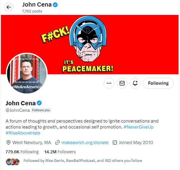Achievement unlocked!! 🤩 Followed by the guy who never gave up. Thank you @JohnCena 🙏❤️