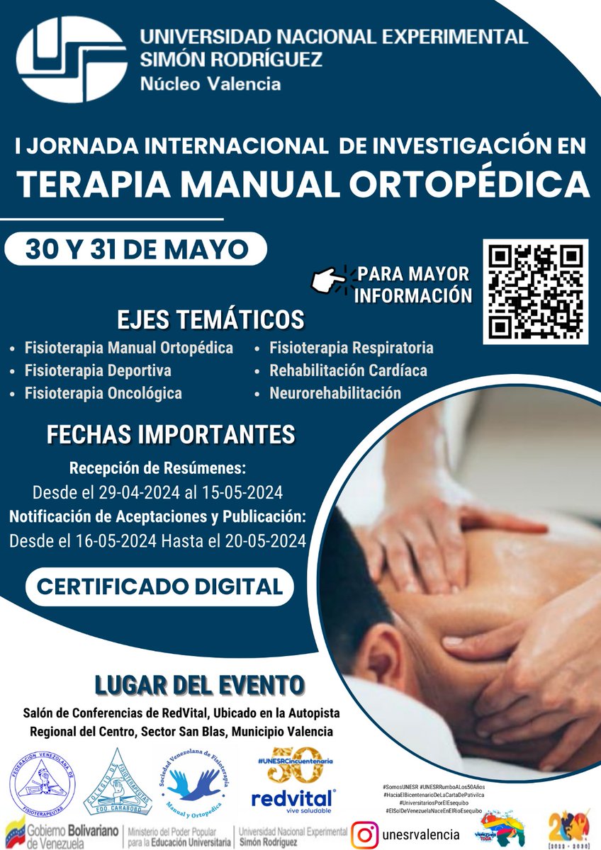 #NúcleoValencia 1era Jornada Internacional de Investigación en Terapia Manual Ortopédica #30May & #31May 2024