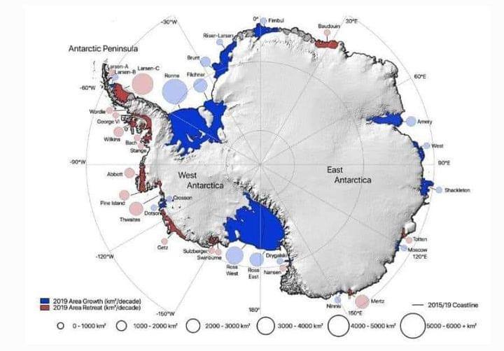 ‼️Schmilzt Eis in der Antarktis alarmierend? NEIN, das Gegenteil passiert‼️
Satellitenmessungen machen klar, die Eisplatten der Antarktis sind größer geworden.
Es gibt einen Anstieg des Eises um 5305 km2 oder 661 Gigatonnen Eis.

Quelle: Europäische Geowissenschaftsunion