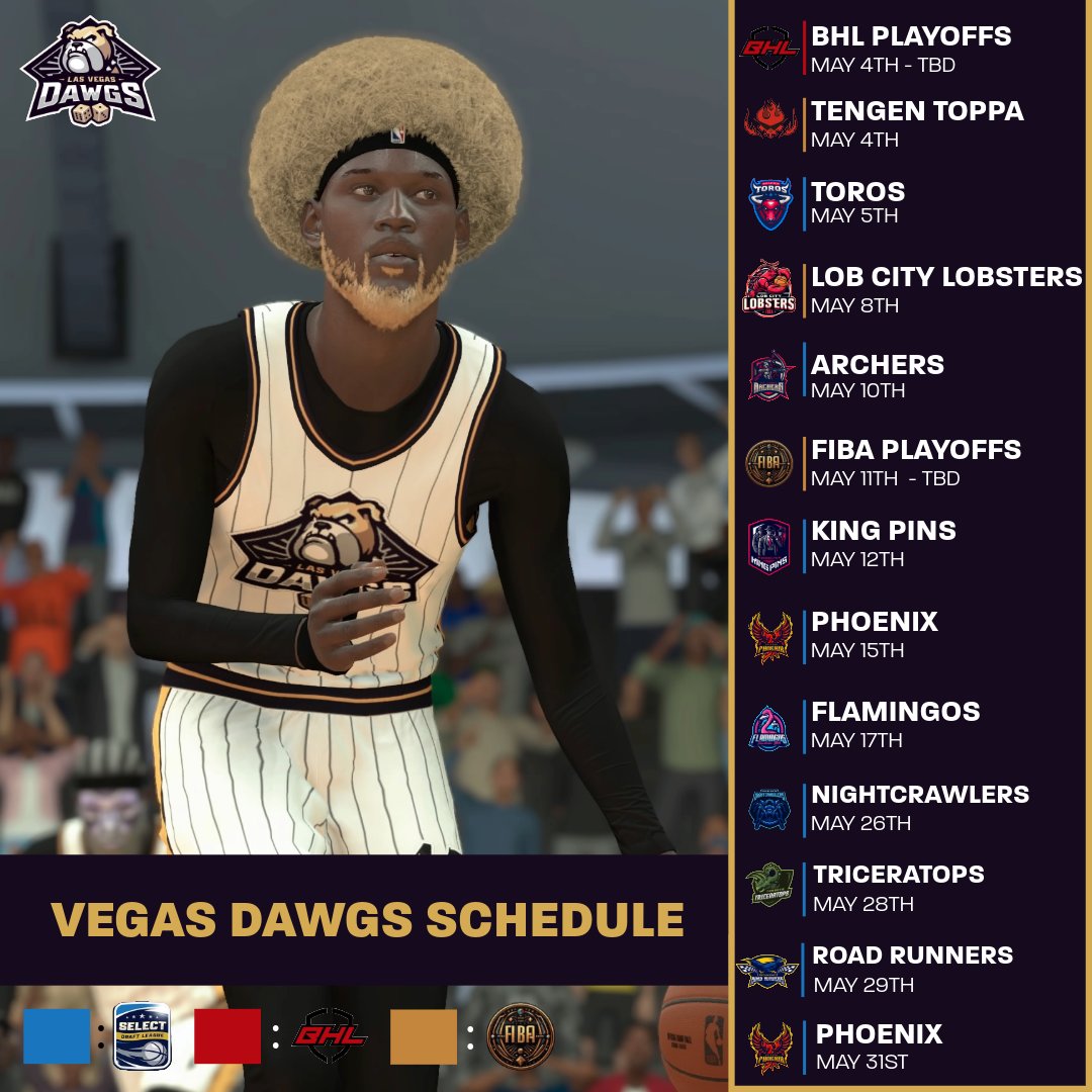 Vegas Dawgs (@lvdawgs) on Twitter photo πΆMAY SCHEDULEπΆ
Be sure to lock in with us in all three leagueβΌοΈ
Including the <a href="/nxtlproam/">Next Talent League</a> Draft League which games will be announced the day of
GO DAWGS!
#WeBarkBack πΆMAY SCHEDULEπΆ
Be sure to lock in with us in all three leagueβΌοΈ
Including the <a href="/nxtlproam/">Next Talent League</a> Draft League which games will be announced the day of
GO DAWGS!
#WeBarkBack