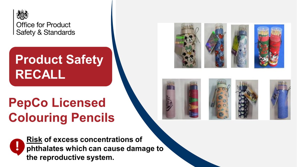⚠Product Recall: PepCo Licensed Colouring Pencils (24pk) (2404-0158) presenting a serious chemical risk.⚠ gov.uk/product-safety… #productrecalls #ukrecallsandalerts