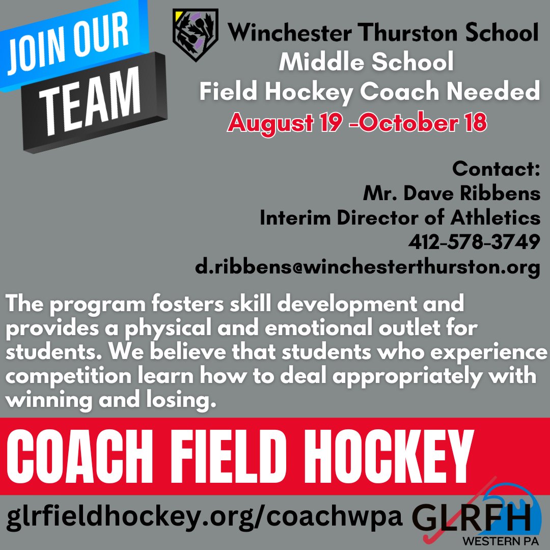 Western PA Friday NEW opportunity to coach field hockey this fall! visit: glrfieldhockey.org/coachwpa @wt_news #coach #coachjobs #coachfieldhockey #westernpafieldhockey #glrfh #glrfh_wpa