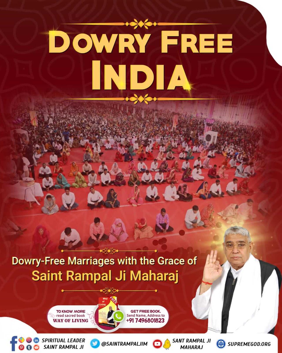 #दहेज_दानव_का_अंत_हो 💐Sant Rampal Ji Maharaj is creating an ideal society through the Dowry free Marriage as dowry is one of the main reasons behind the atrocities against the women and girls.✨️❤️ Sant Rampal Ji Maharaj