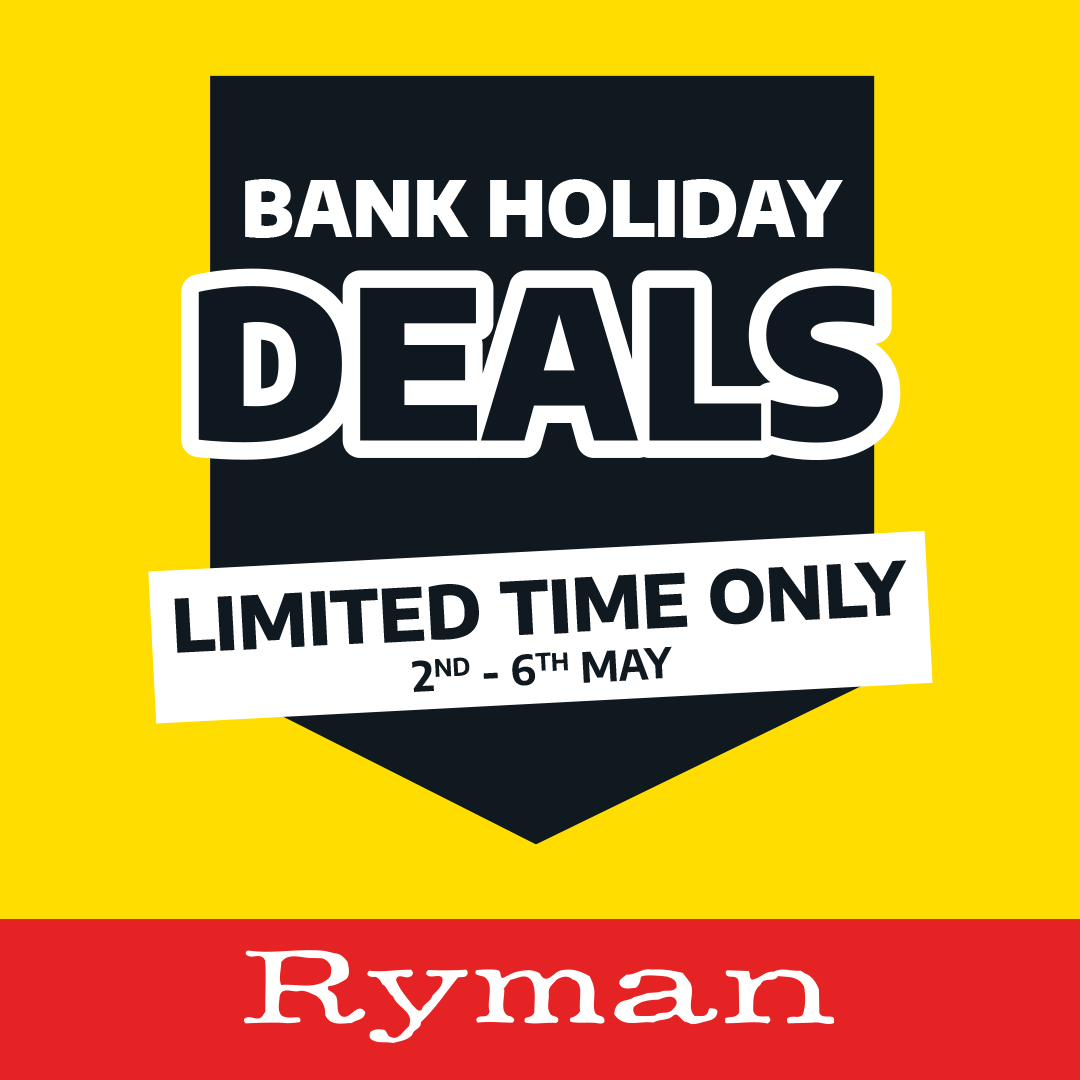 The @RymanStationery Bank Holiday Sale is now on! 🙌🤩 Shop in-store for great savings available until Monday 6th May. 📆