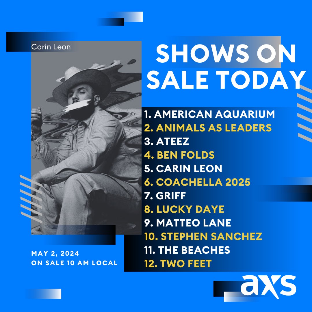 Another Friday, another batch of great shows going on sale! Head over to axs.com to get your tickets 🎟️🕺