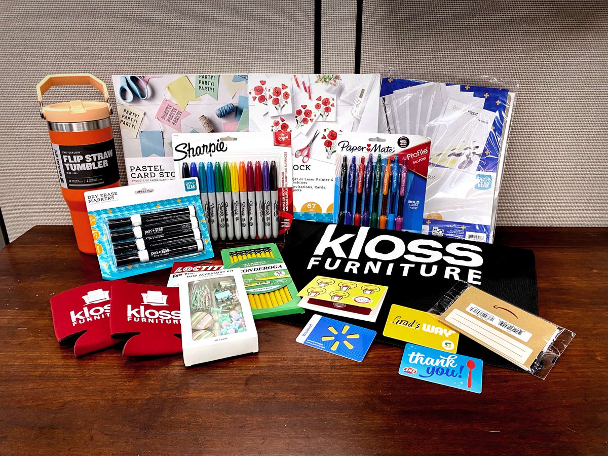 Here is a sneak peak at what we're giving away for Teacher Appreciation.

We are giving away five $250 Teacher Bundles per store.
You can come into any of our store locations from NOW to 5/11 and sign up for your chance to win this bundle!

#klosstohome #teacherappreciation
