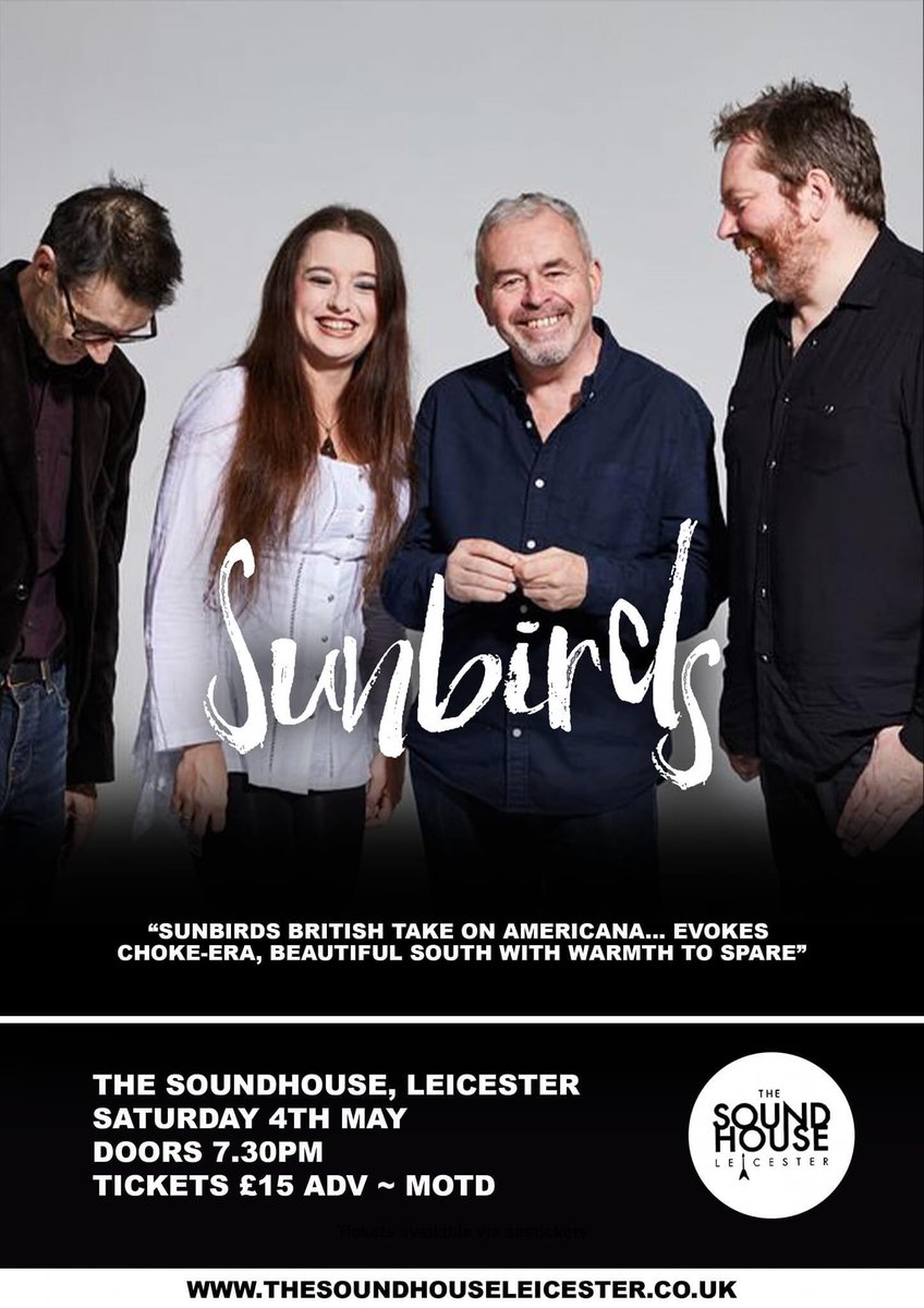 This weekend ! THIS SATURDAY: .@The_Sound_House The incredible @SunbirdsMusic , ft the BEAUTIFUL SOUTH co Founder DAVE HEMMINGWAY. Support Ffion Rebecca instagram.com/ffion_rebecca? Tickets at seetickets.com/event/sunbirds…?