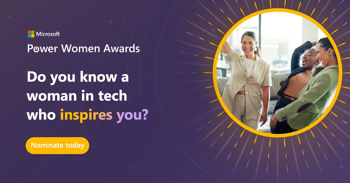 Could your story inspire other women in the tech industry? If you’re a Woman Leader in technology and a champion for inclusion, nominate yourself at msft.it/6015YPESd. For more information about the awards visit us at msft.it/6016YPESe