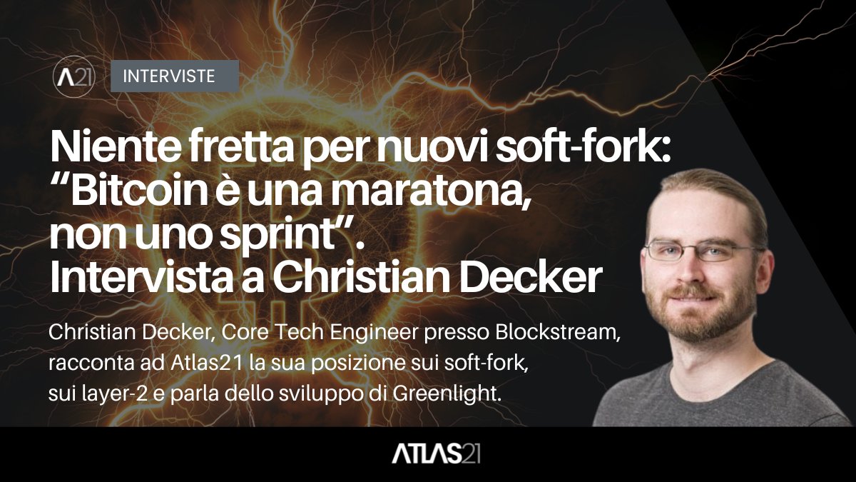 INTERVISTE - Niente fretta per nuovi soft-fork: 
“#Bitcoin è una maratona, non uno sprint”.

@Snyke, Core Tech Engineer presso @Blockstream, racconta ad Atlas21 la sua posizione sui soft-fork, sui layer-2 e parla dello sviluppo di Greenlight.

Link all'intervista completa nel…