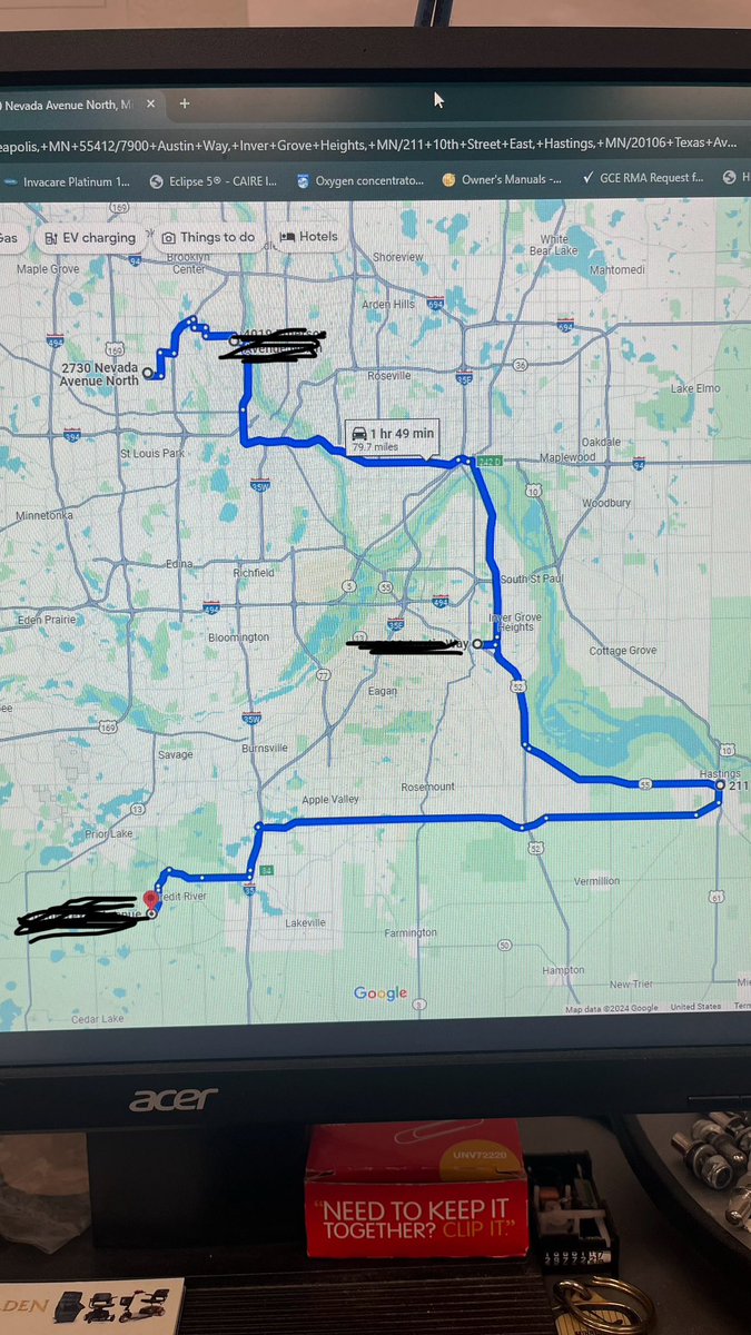 MonsoonOtter's tweet photo. So here’s my repair route today, gonna be on the road for a while. I like the window time though https://t.co/vZVJZfx4Ys