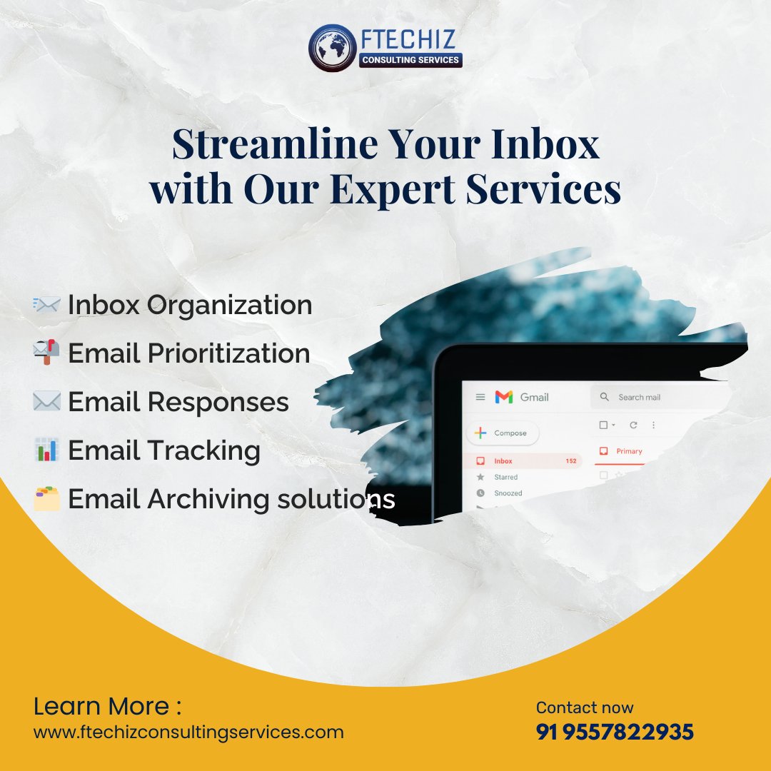 Save time and reduce stress with our inbox management services! 
💻 Let our team handle it for you.

Contact Us Now:
📞 calendly.com/ftechizconsult…
🌐 ftechizconsultingservices.com 

#emailmanagement #emailmanagementservices #virtualassistant #virtualassistantservices #smallbusinessowner