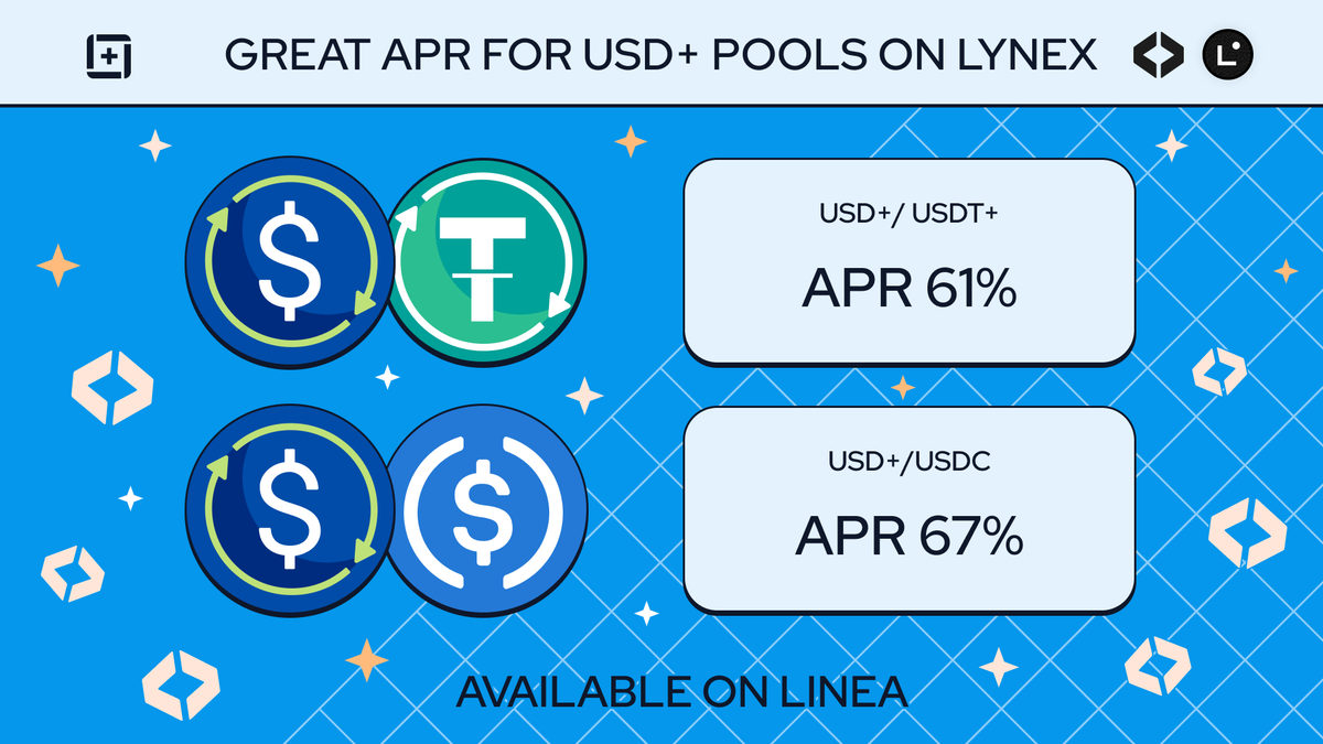 Discover the beauty of high APRs for USD+ pools on @LynexFi ! 🚀 With lucrative yields waiting, it's time to dive into the world of  #DeFi and watch your assets grow.