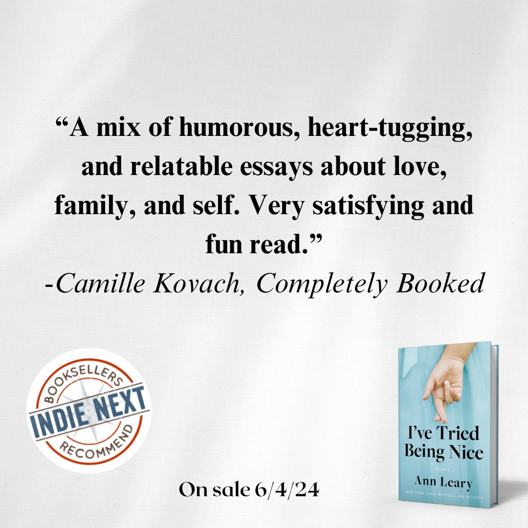 📢 Indie booksellers have spoken 📢 …and they love I’VE TRIED BEING NICE! Congrats to @annleary on her hilarious and wise new essay collection being selected as a June Indie Next pick! I’VE TRIED BEING NICE is a jaunt, and it hits shelves on June 4 💙
