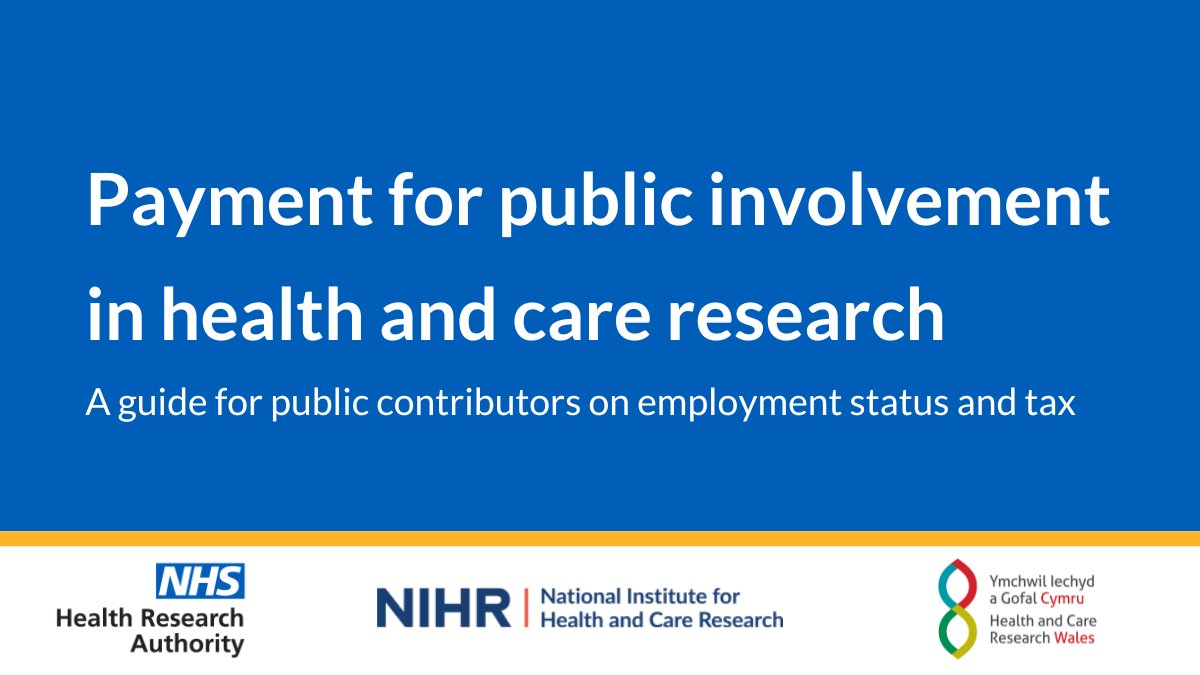 It's important to understand your taxes when receiving payment for involvement in health and social care research. Take a look at this new guide (and an easy read version!) developed with @HRA_Latest & @ResearchWales: nihr.ac.uk/documents/paym…