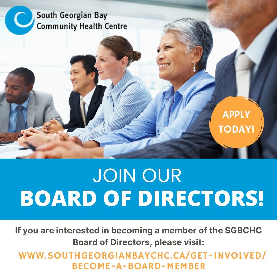 Join Our Board! Are you passionate about community impact? We want YOU! The South Georgian Bay CHC is recruiting new board members to shape our future. Apply today! southgeorgianbaychc.ca/get-involved/b… #JoinOurBoard #CommunityLeadership #CommunityHealth #SGBCHC