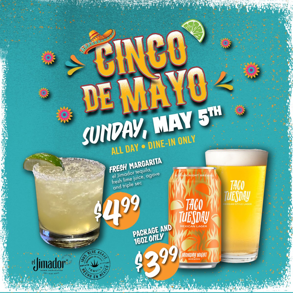 🌹🍹 On Derby Day, enjoy a Mint Julep for just $7.99 as you watch the race. Then, on Cinco de Mayo, quench your thirst with our Fresh Margarita for only $4.99 and Monday Night Brewing's 'Taco Tuesday' for only $3.99!