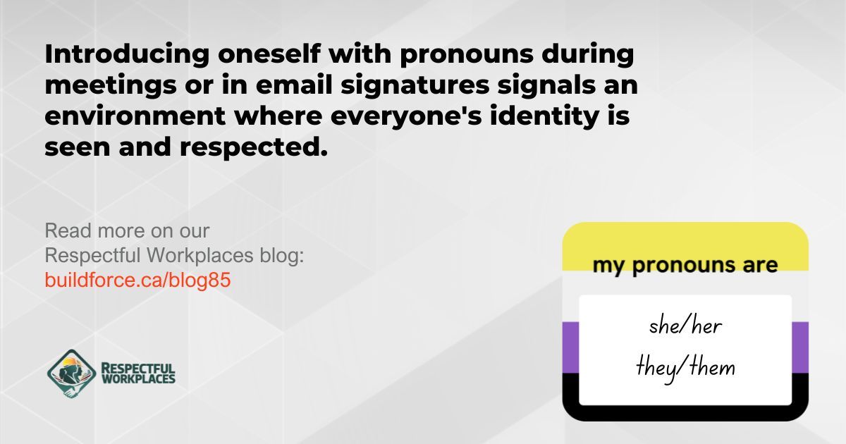 Introducing oneself with pronouns during meetings or in email signatures is more than a courtesy—it signals an environment where everyone's identity is seen and respected. Has your workplace adopted this practice? buildforce.ca/en/blog/things…