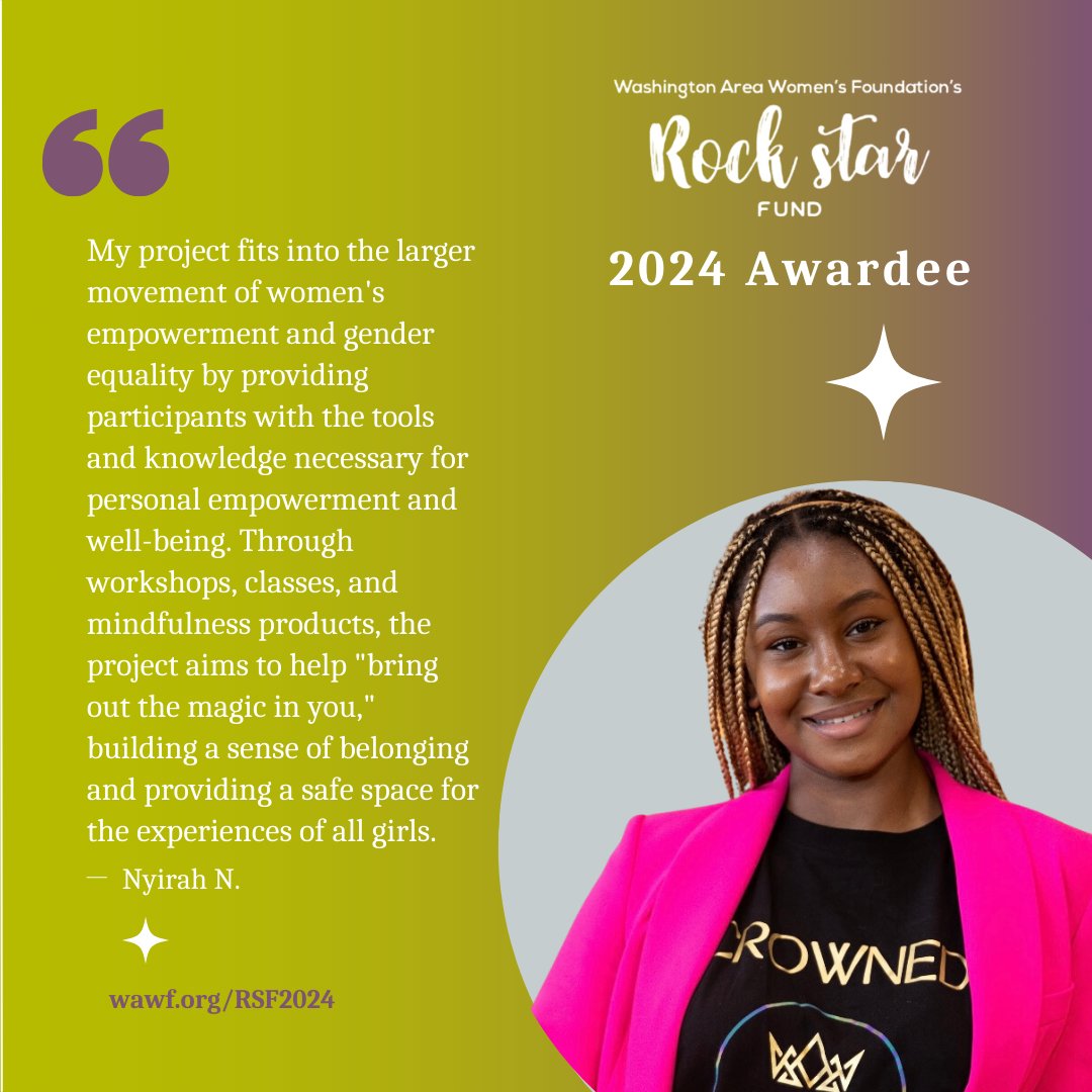 #FeatureFriday - Meet Nyirah Newton, who will expand and facilitate a second year of self-care and empowerment youth-led workshops and classes through her initiative, CROWNED.⁠ ⁠ 👉 Visit our website to learn more: wawf.org/RSF2024