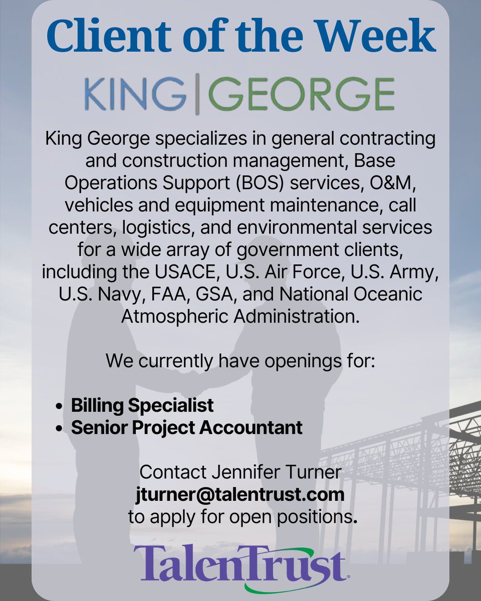 📣JOB ALERT! Construction management company King & George, LLC currently has a job opening for a Sr Project Accountant: hubs.ly/Q02vXRYK0

#NowHiring, #Hiring, #JobPost, #Job, #JobOpening, #TXConstruction, #JobsInTexas, #TexasJobs, #TXJobSearch, #FTWorthJobs, #FTWorthTX