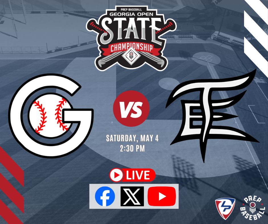 Georgia Open State Championship, 𝗟𝗜𝗩𝗘 from LakePoint Sports ⚾️ @GameOnGeorgia 🆚 @TEAMELITENATION ⏰ Saturday, 2:30 p.m. 🎙️ @coryjmccartney, @Avery_Hunt20 & @SBATheShow's @cthac8 📺 Free on Facebook, X and YouTube @prepbaseball | @PrepBaseballGA