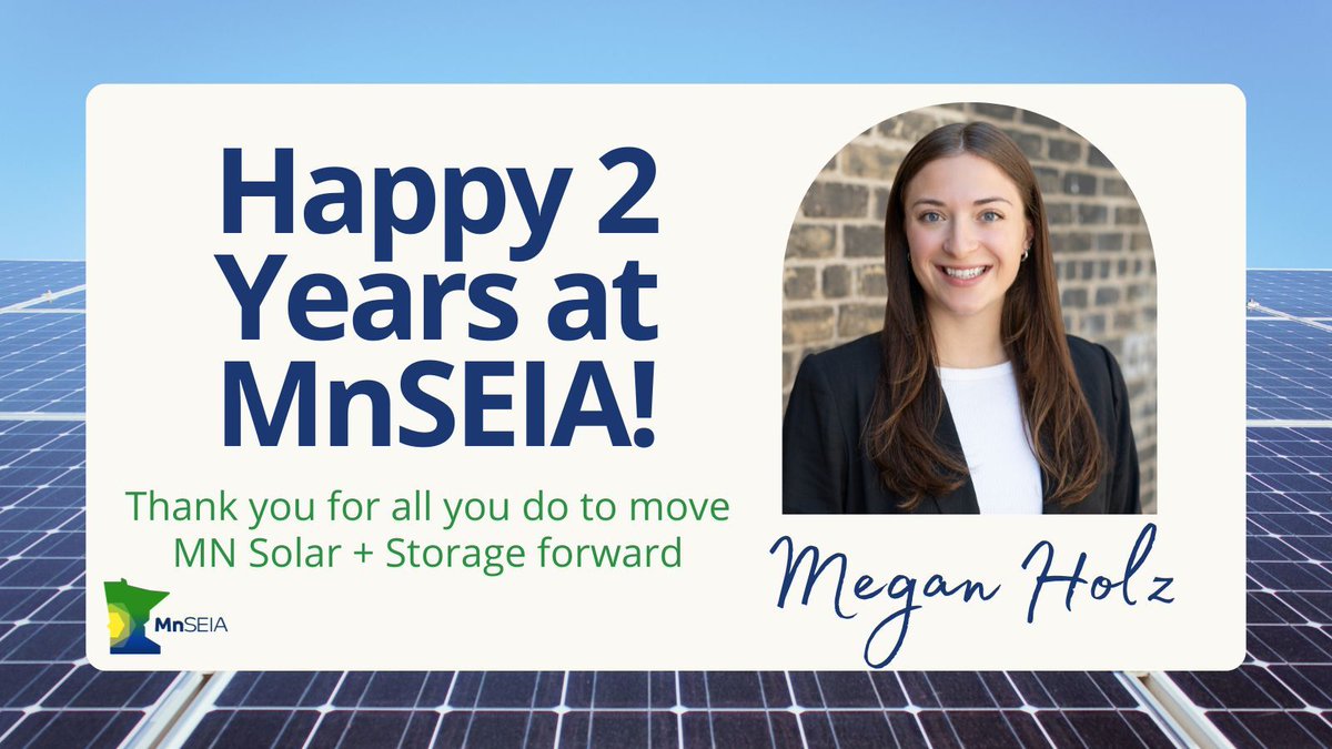 Happy work anniversary to our Senior Marketing and Communications Associate, Megan Holz! Two years ago, Megan started at MnSEIA as an intern and has worked her way up to being an invaluable member of our small team. Thank you for all you do Megan! 🎉