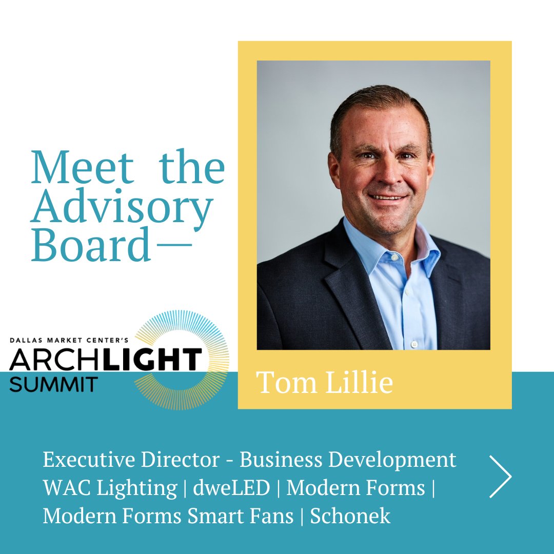 We're excited to welcome Tom Lillie to the ArchLIGHT Summit Advisory Board! 
#lightingdesigner #architect #interiordesigner #inclusive #diverse #innovative #industryevent #DallasMarketCenter #LightingDesign #Education #handsonlearning #onlythebest #archLIGHTsummit