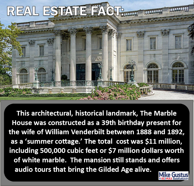 FACT FRIDAY! Quite the birthday present!
Happy Friday an have a great weekend!
 #BirthdayPresent #GildedAge #MarbleHouse #VanderbiltHouse #HistoricalHomes #Mansion #FactFriday #RealEstateFacts #History #TouristAttraction #NewportHomes