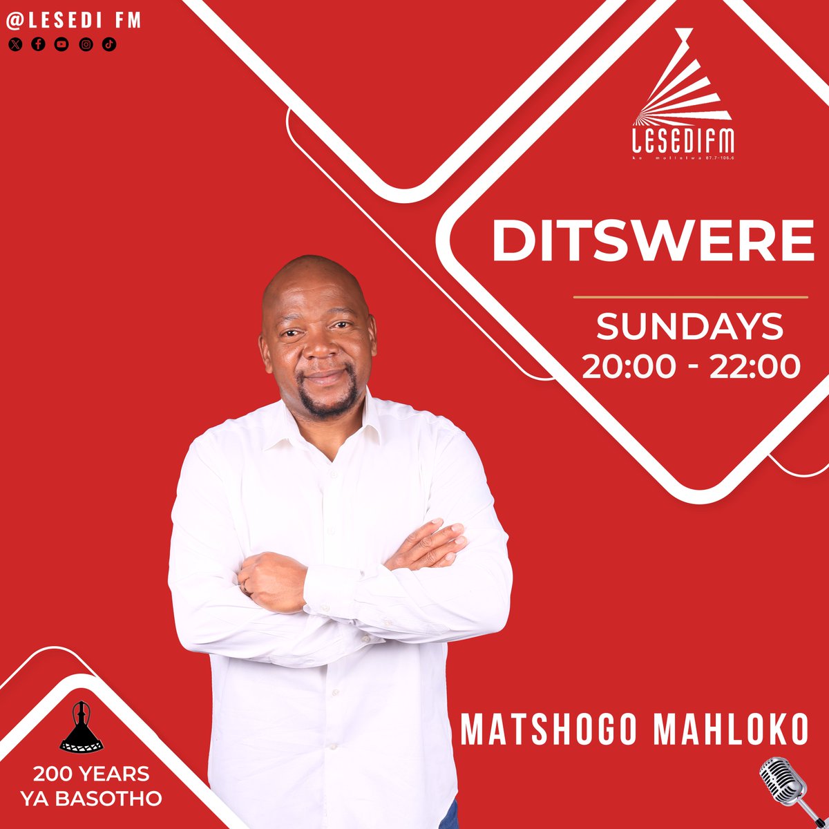 #Ditswere le Matshogo Mahloko. 📱:0832840008 📞:0860003084 🌐: bit.ly/3JmKYxO Mamela Radio! #200YearsYaBasotho