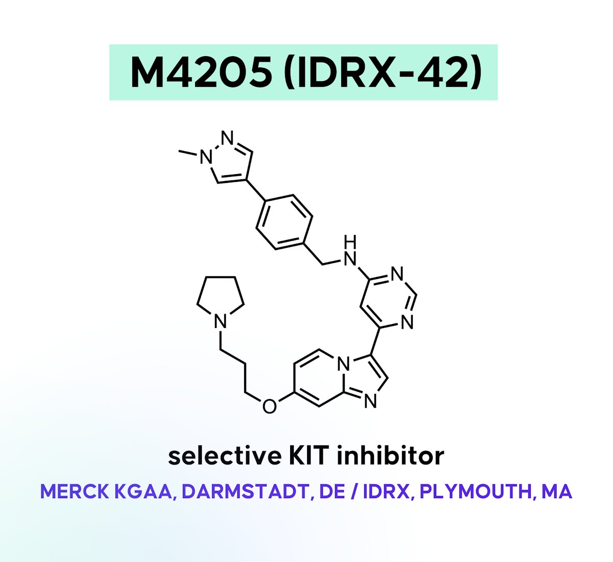 M4205 (IDRX-42): A Selective KIT Inhibitor With a Non-Classical Hinge Binder for the Treatment of Gastrointestinal Stromal Tumors This article highlights the discovery, strategies for de-risking hERG liabilities, and preliminary clinical data. Article | drughunters.com/3JKdhZL