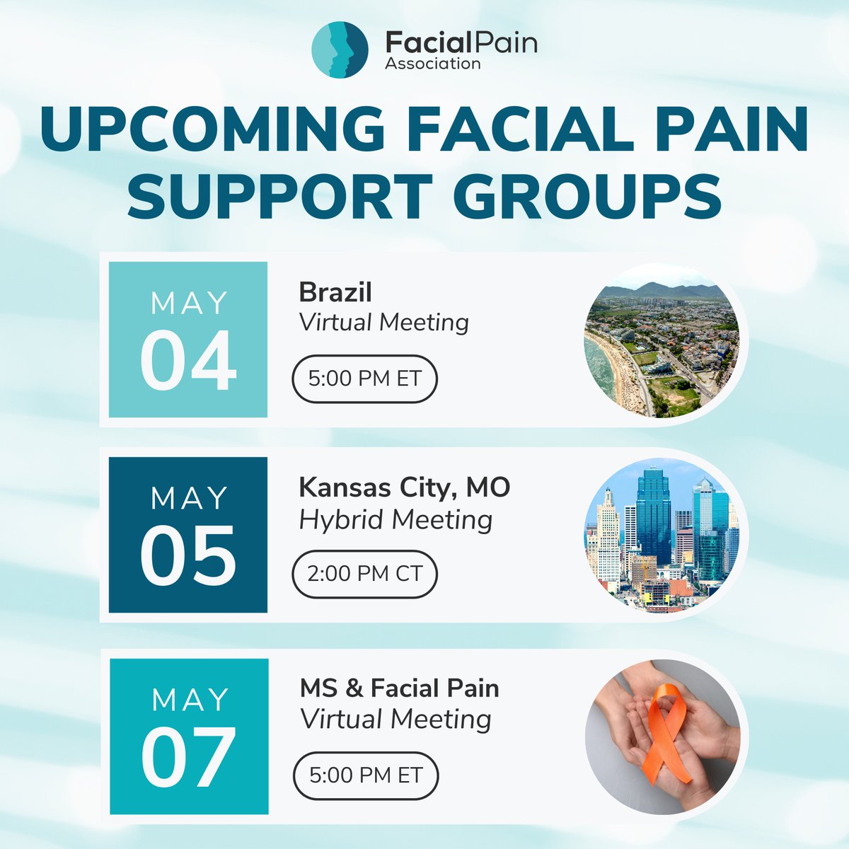 We invite you to join an FPA support group — share your story, ask questions about doctors and treatments, and make new connections! View all upcoming events by visiting facepain.org/find-support/u…