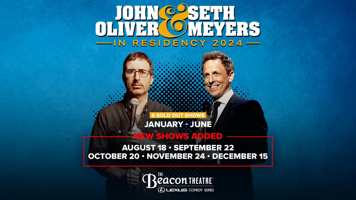 Get tickets NOW to see John Oliver & Seth Meyers at the Beacon this Aug - Dec! 🎟: go.beacontheatre.com/JohnOliverSeth…
