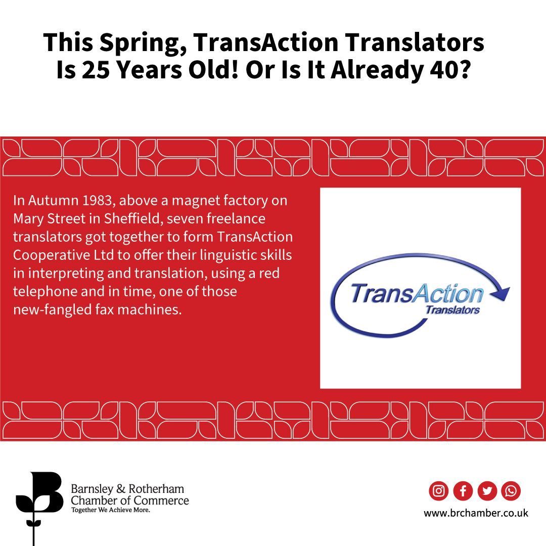 Member News 👉 buff.ly/3WlABEV TransAction became members of Barnsley & Rotherham Chamber and are still decades-long members of the UK Association of Translation Companies, who require membership criteria such as professional indemnity insurance and quality controls.