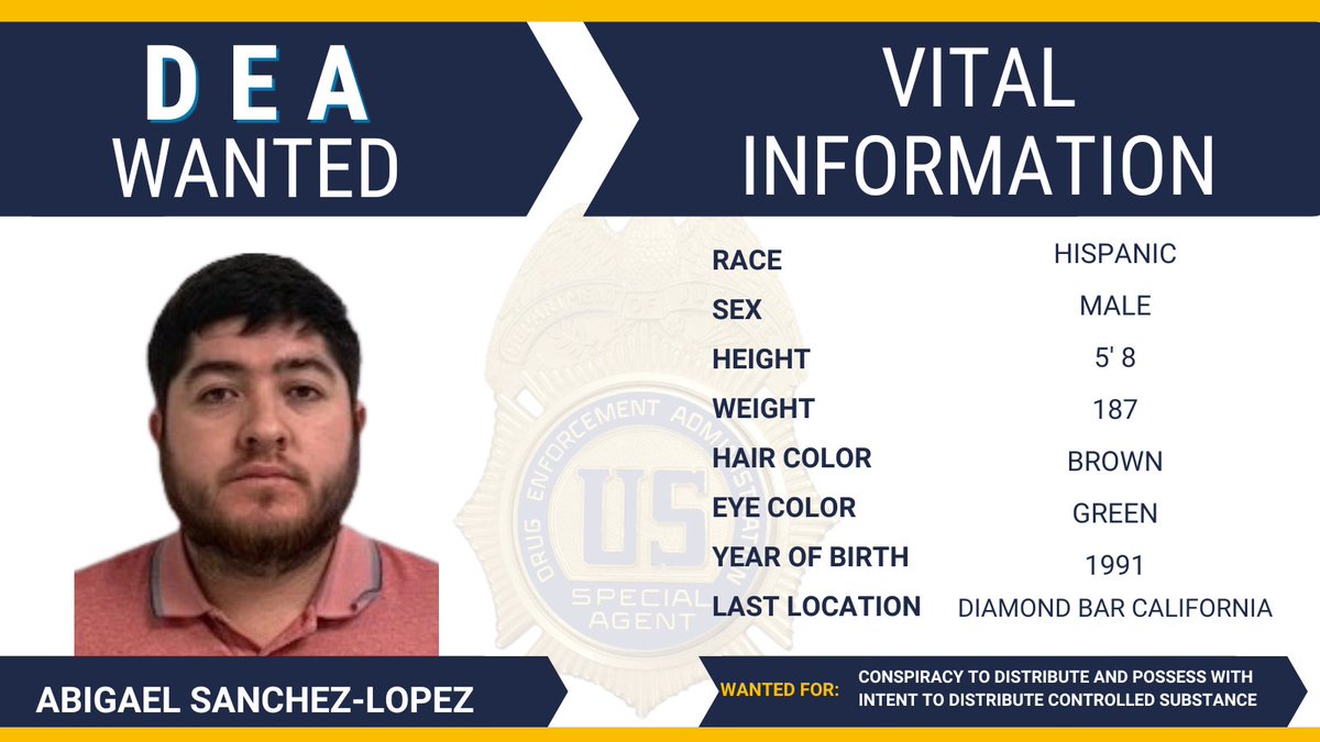 #FugitiveFriday: @DEALOSANGELES is looking for Abigael Sanchez-Lopez, wanted for conspiracy to distribute and possess with intent to distribute controlled substance. Learn more about this fugitive and find out about submitting a tip to the @USMarshalsHQ at dea.gov/fugitives/abig…