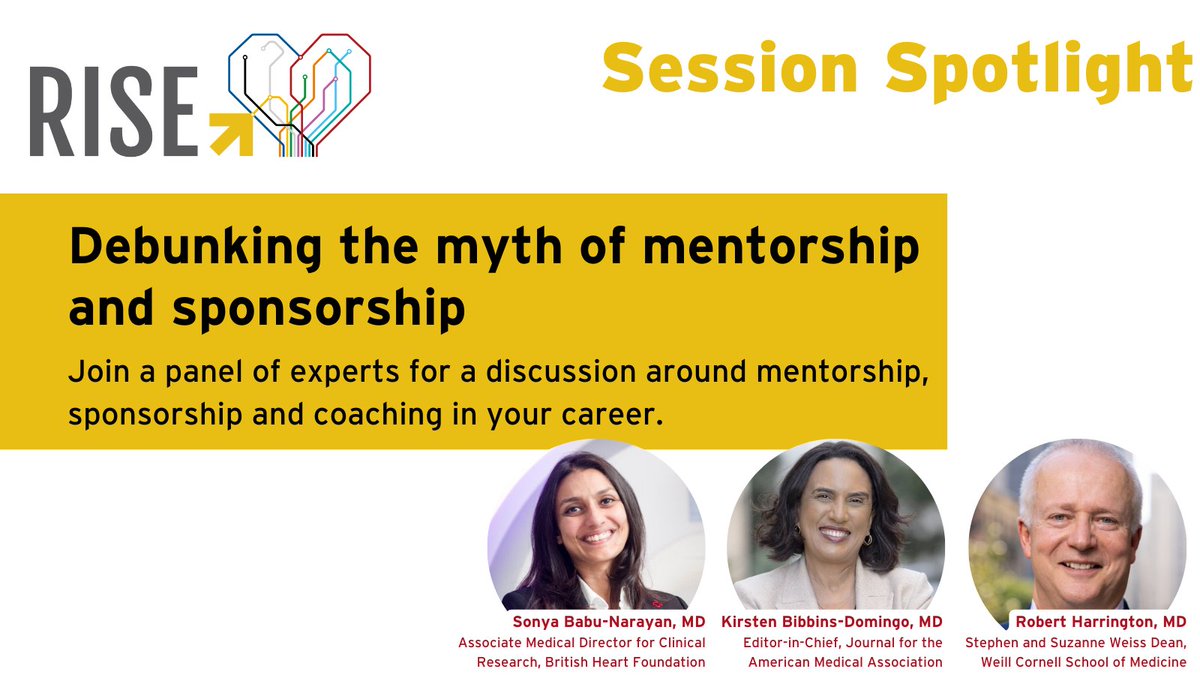 Is good mentorship & sponsorship really that hard to find? Join Dr. Sonya Babu-Narayan, @KBibbinsDomingo, & @HeartBobH at RISE @ ESC Congress 2024 for a thoughtful discussion. Register now: bit.ly/44vgypp #RISE2024 #ESCCongress #WIC #CardioTwitter