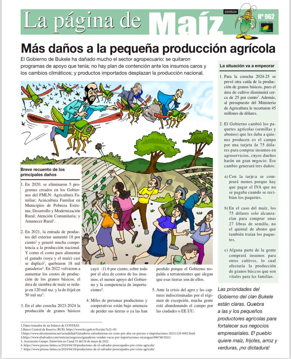 Hoy en #LaPáginaDeMaíz 🌽 “Más daños a la pequeña producción agrícola”. Ingresa a diariocolatino.com para más información.