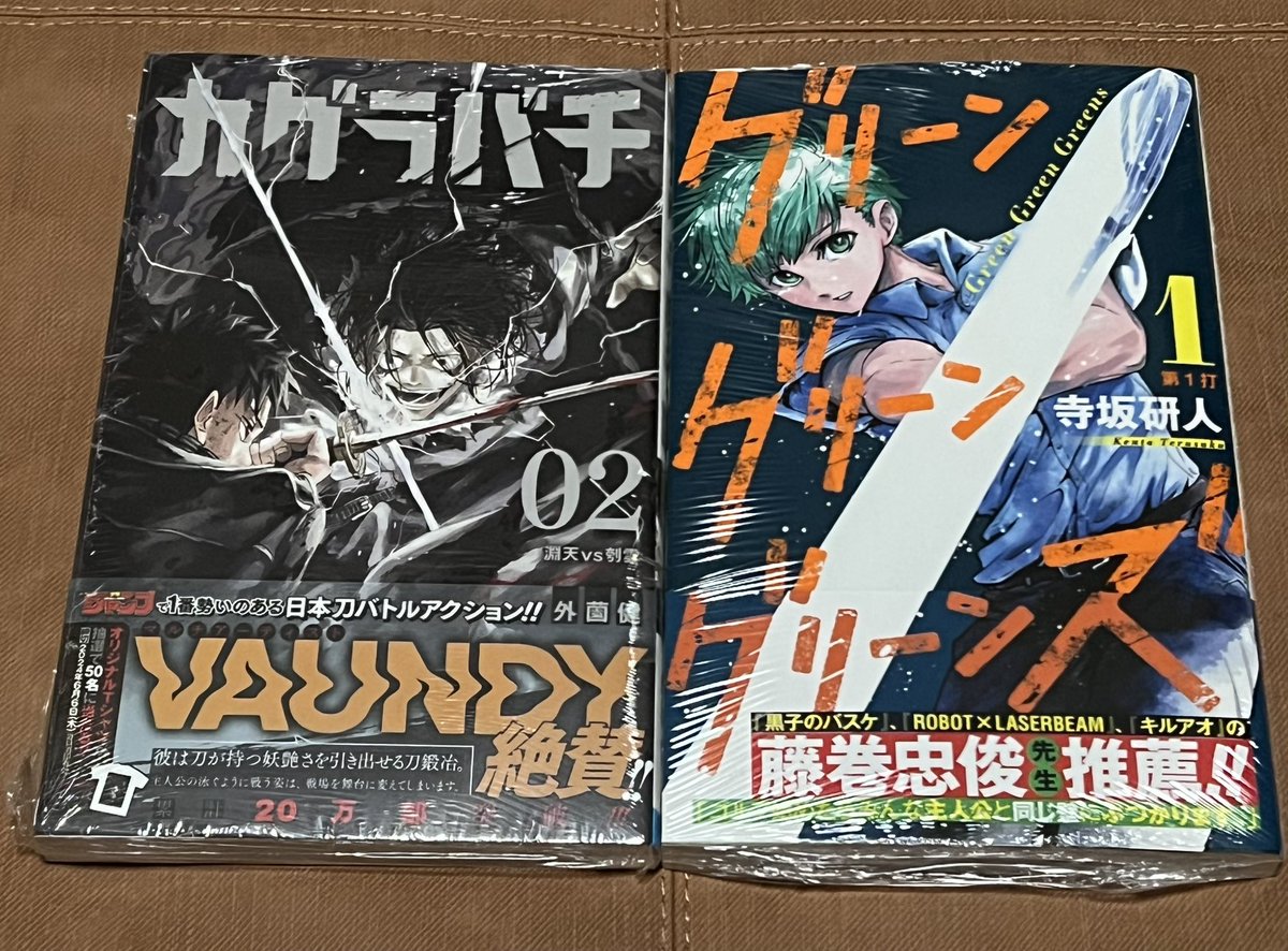 #今日買った漫画 『カグラバチ』2 『グリーングリーングリーンズ』1 こづかい残り少ないので、まずはこの2冊。