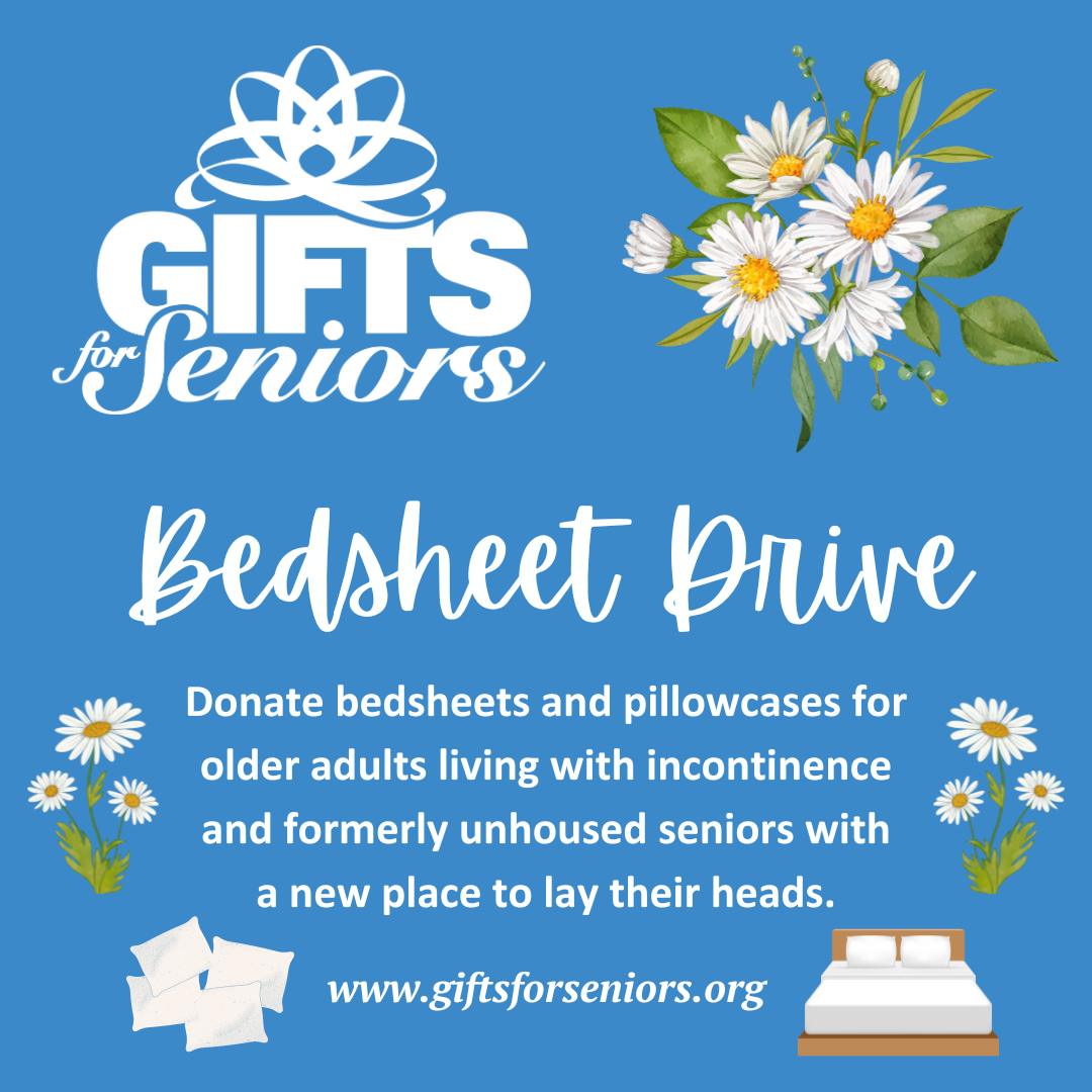 Gifts for Seniors is still looking for FULL-sized sheet sets for isolated older adults. Donate to their bedsheets drive today and give older adults living with incontinence and formerly unhoused seniors a new place to lay their heads. Learn more here - giftsforseniors.org