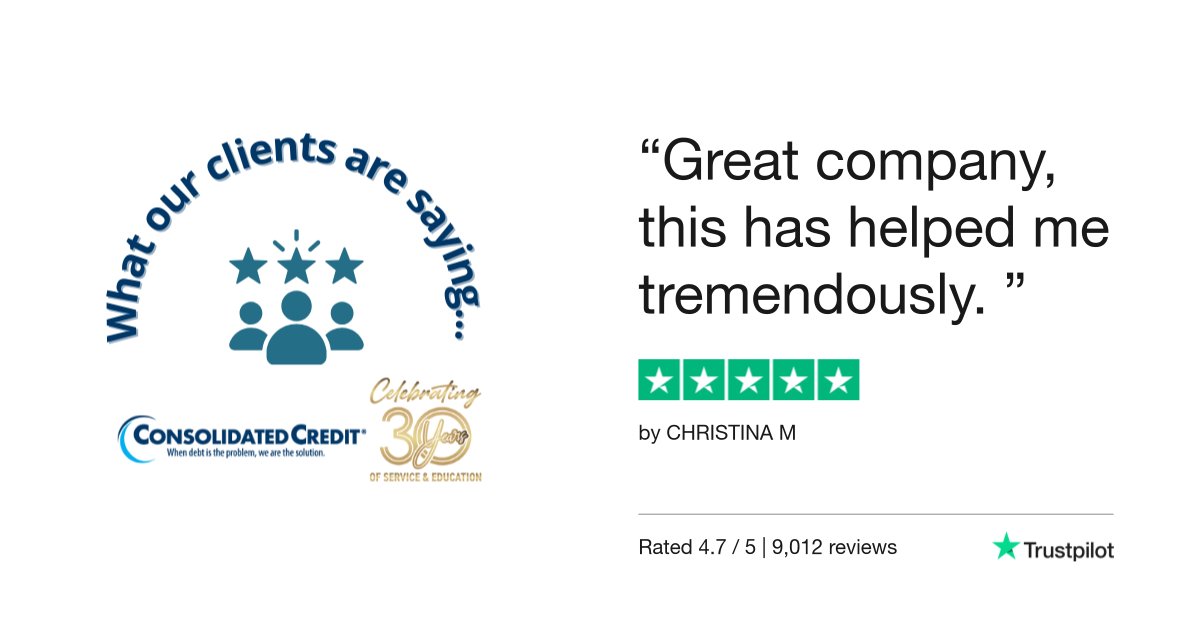 💬#ReviewoftheDay
🙌#ConsolidatedCredit, helping people get out of debt and get their finances in order since 1993.
☎️Call us – 1-844-450-1789

🥳 #Celebrating30Years #Testimonial #Review #DebtManagement #CreditCounseling #HousingCounseling #DebtSucks