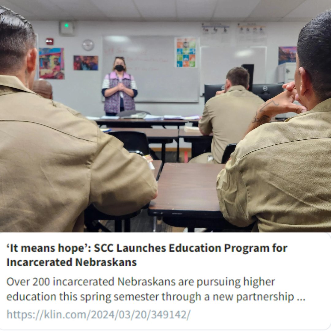 Over 200 incarcerated individuals are pursuing higher education this spring semester through a groundbreaking partnership between @SCCNeb and the Nebraska Department of Correctional Services (NDCS). 

Learn more: ow.ly/XUye50RuKf4

#HigherEducation #PrisonEducation