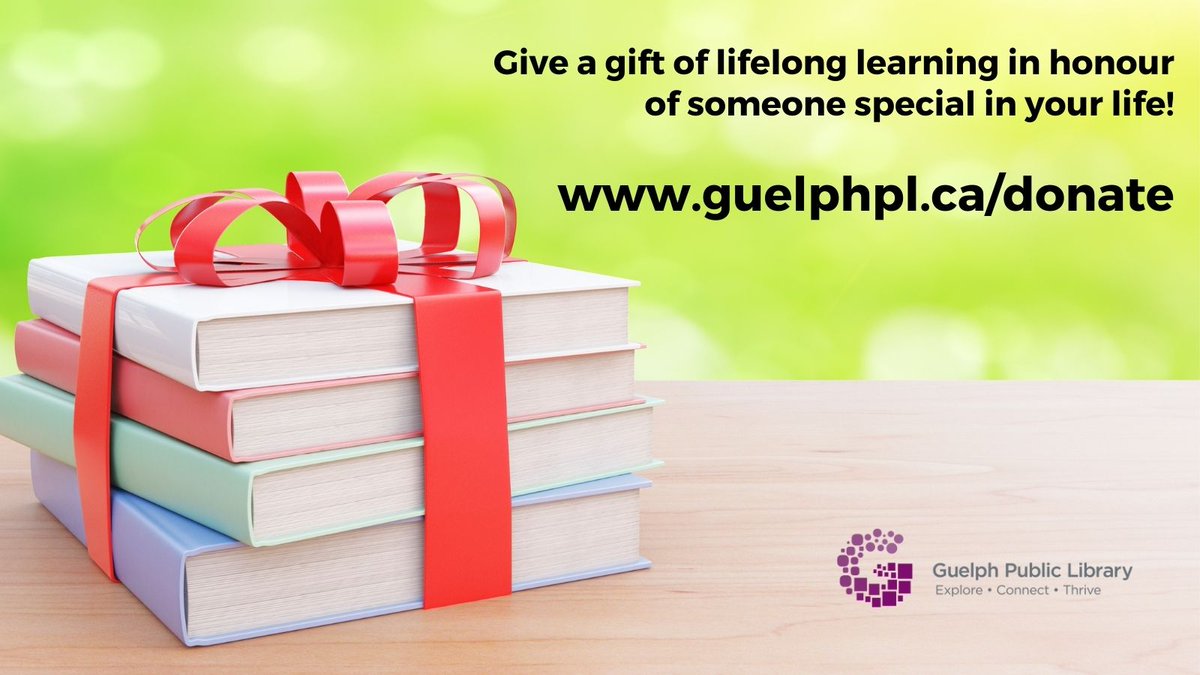 Celebrate birthdays, weddings, anniversaries, holidays or thank someone special in your life! Give the gift of lifelong learning in honour of someone special in your life. Visit ➡ guelphpl.ca/en/about-us/ma… #giftsinhonour #givethegiftoflifelonglearning #givewhereyoulive❤️