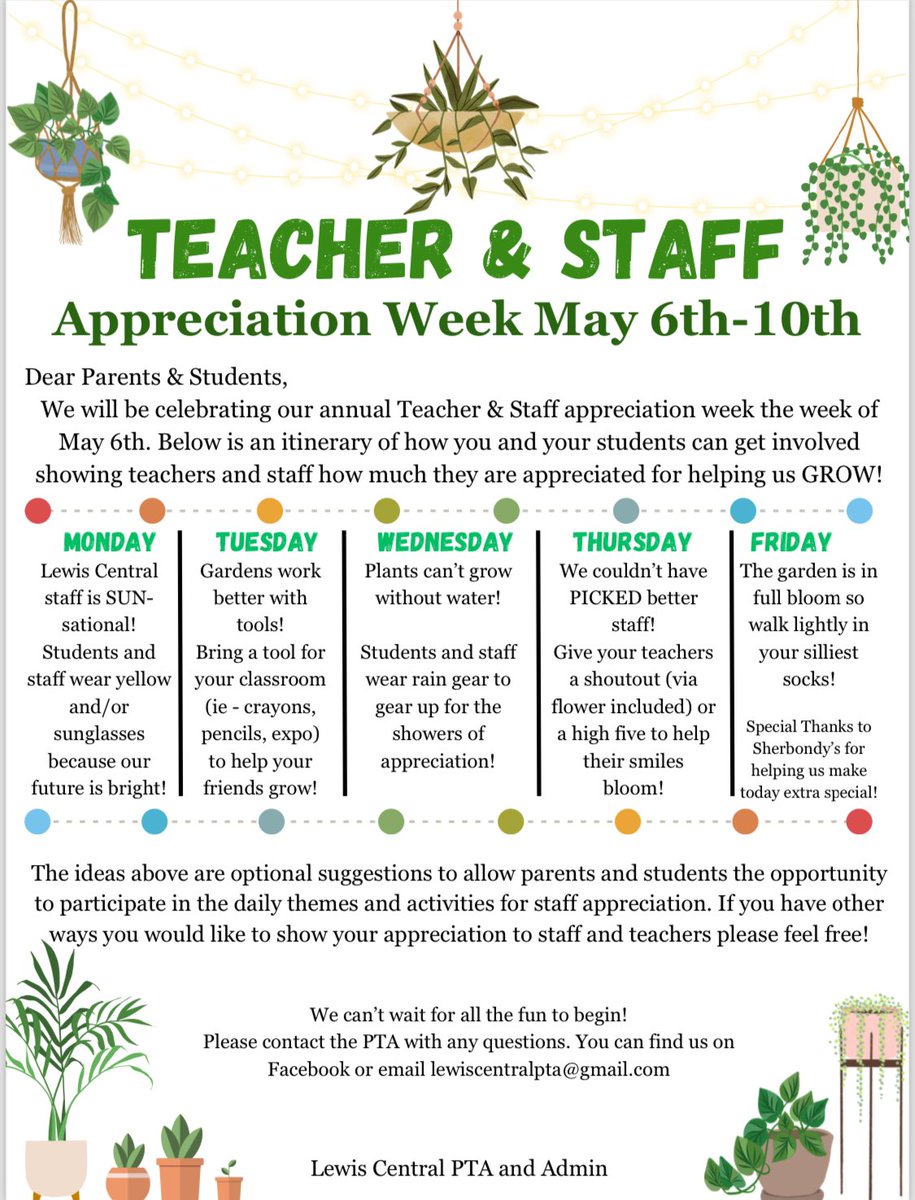 Good morning Titans! The weather has been very 🌸spring-y🌸!
It’s time to 🌧️”shower”🌧️ our teachers and staff in appreciation for what they do for our kids! 

#LCExcellence